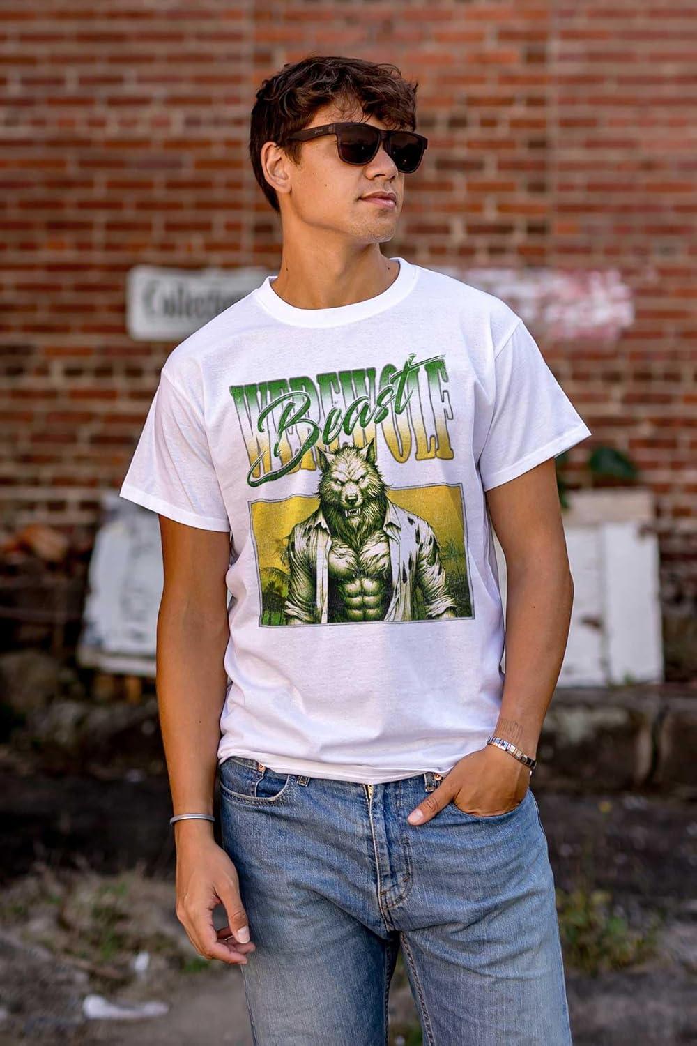 imageBrisco Brands Halloween Monster Werewolf Beast Graphic T Shirt Men or WomenWhite