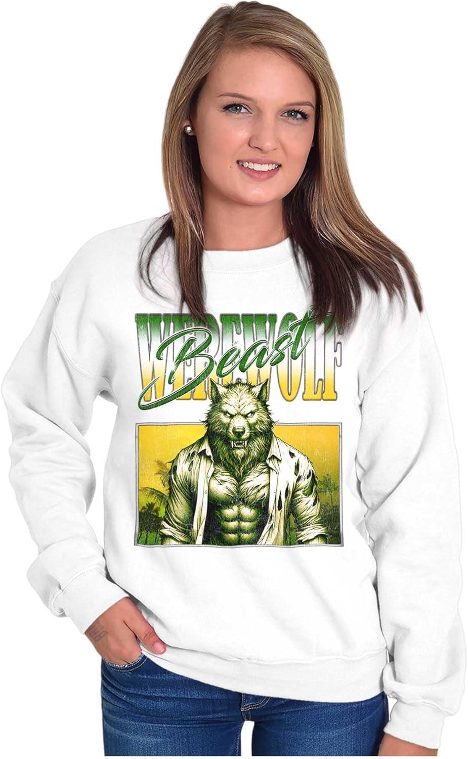 imageBrisco Brands Halloween Monster Werewolf Beast Sweatshirt for Men or WomenWhite