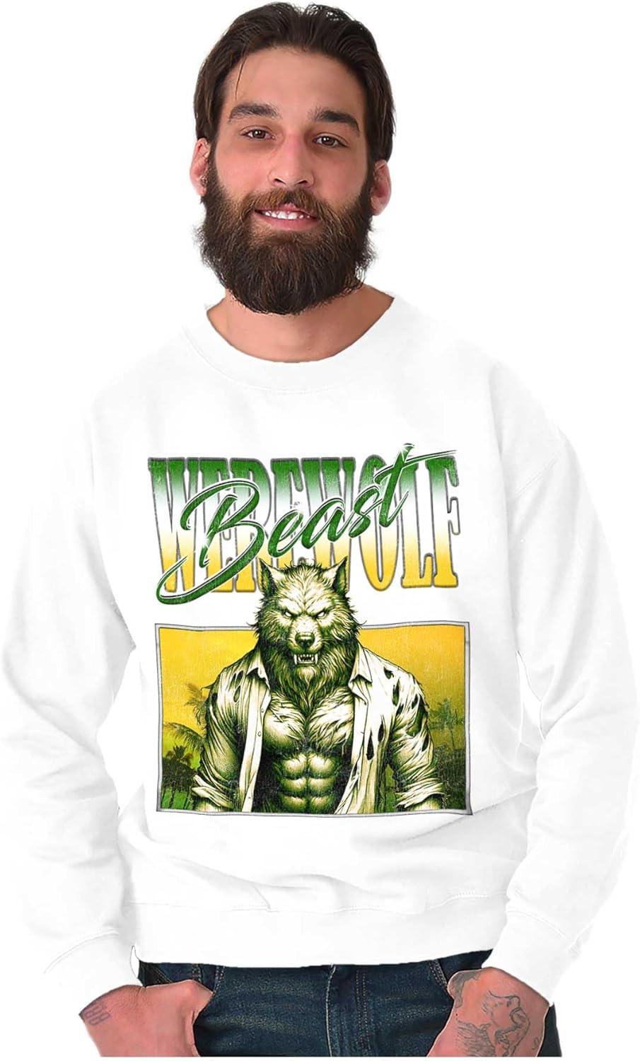 imageBrisco Brands Halloween Monster Werewolf Beast Sweatshirt for Men or WomenWhite