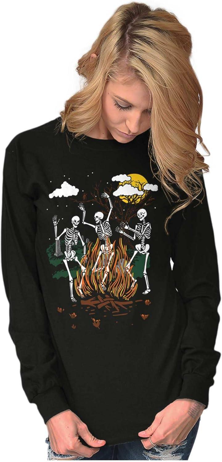 imageBrisco Brands Halloween Spooky Dancing Skeletons Long Sleeve Tshirt Men WomenBlack