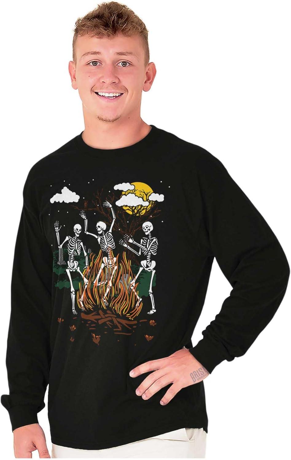 imageBrisco Brands Halloween Spooky Dancing Skeletons Long Sleeve Tshirt Men WomenBlack