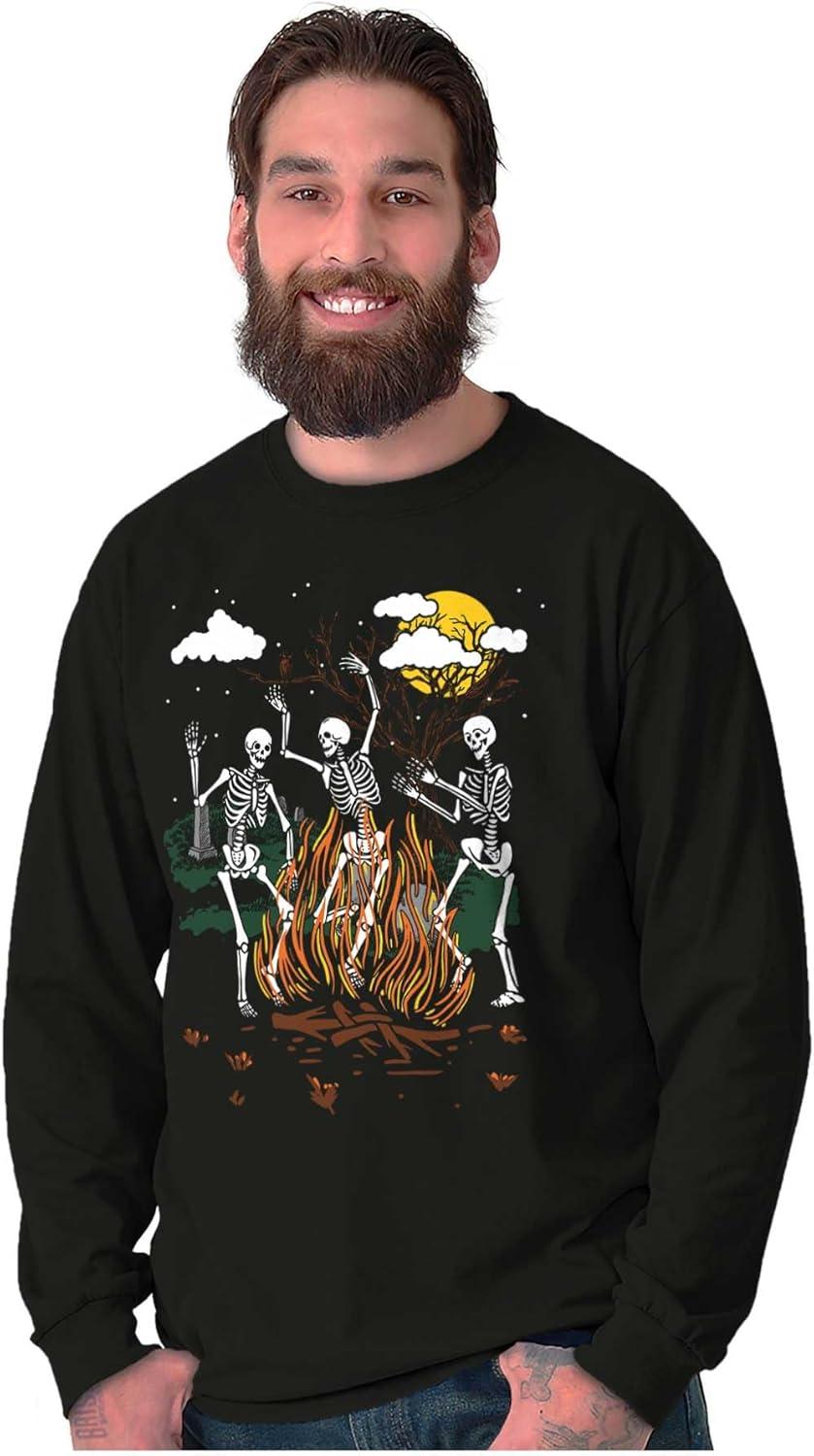 imageBrisco Brands Halloween Spooky Dancing Skeletons Long Sleeve Tshirt Men WomenBlack