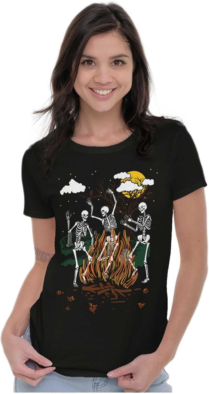 imageBrisco Brands Halloween Spooky Dancing Skeletons Womens Slim Fit Graphic TeeBlack