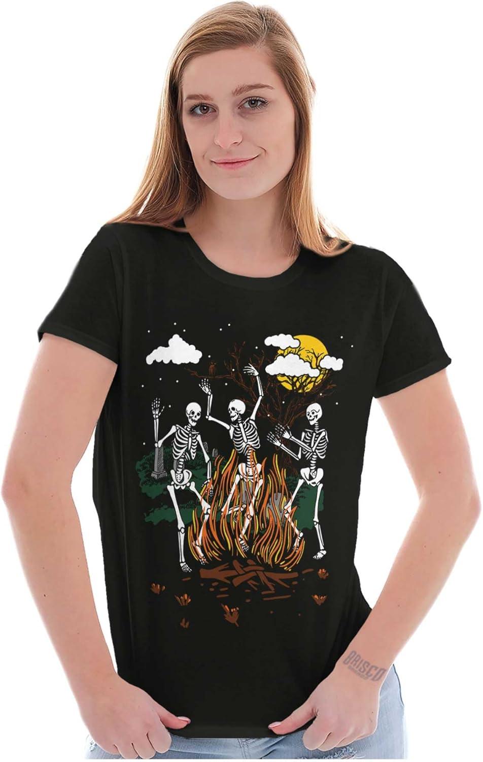 imageBrisco Brands Halloween Spooky Dancing Skeletons Womens Slim Fit Graphic TeeBlack