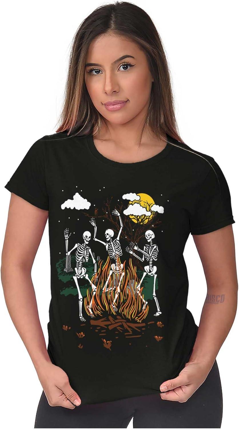 imageBrisco Brands Halloween Spooky Dancing Skeletons Womens Slim Fit Graphic TeeBlack
