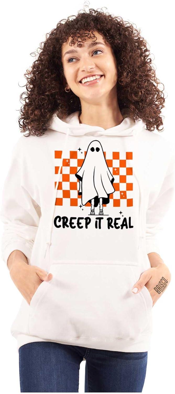 imageBrisco Brands Halloween Spooky Ghost Creep It Real Hoodie Sweatshirt Women MenWhite