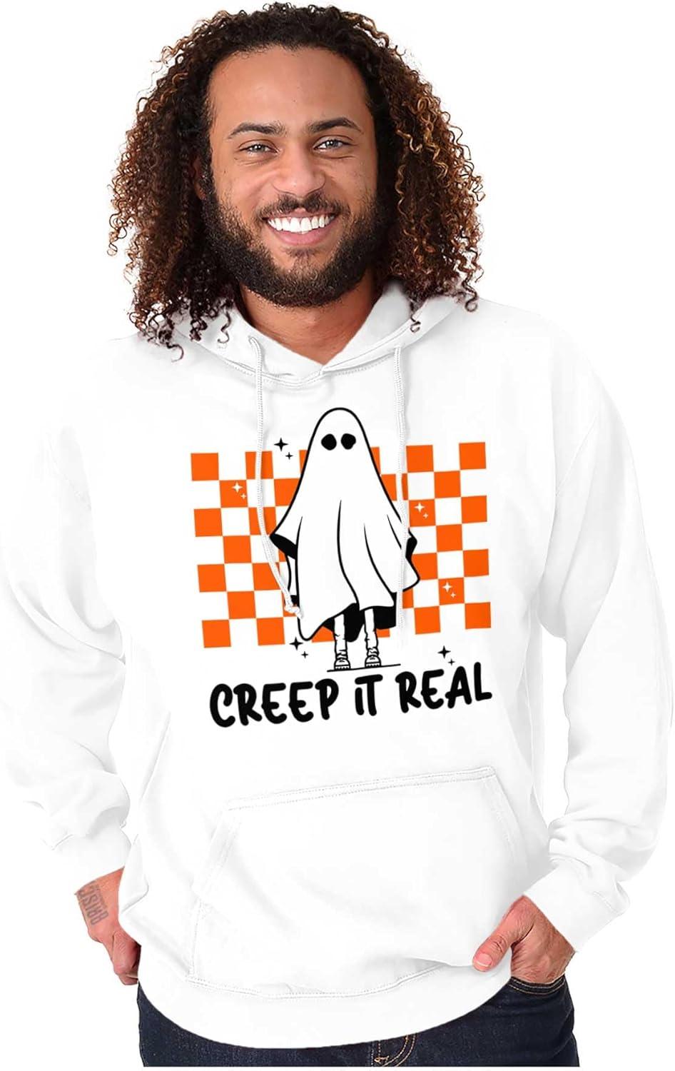 imageBrisco Brands Halloween Spooky Ghost Creep It Real Hoodie Sweatshirt Women MenWhite