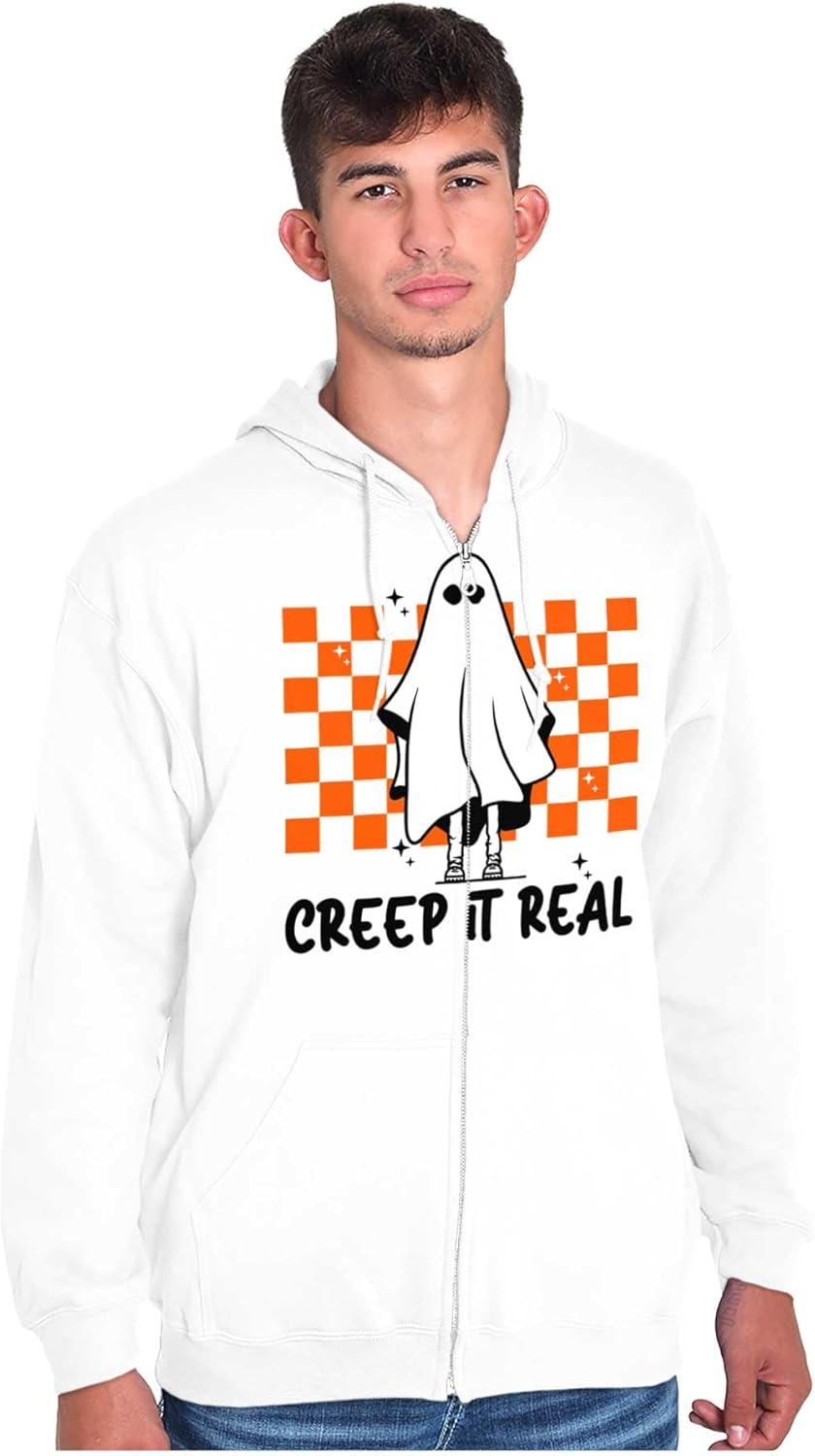 imageBrisco Brands Halloween Spooky Ghost Creep It Real Zip Up Hoodie Mens WomensWhite