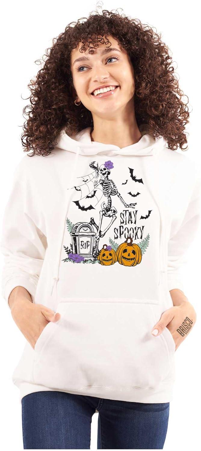 imageBrisco Brands Halloween Stay Spooky Skeleton Hoodie Sweatshirt WomenWhite