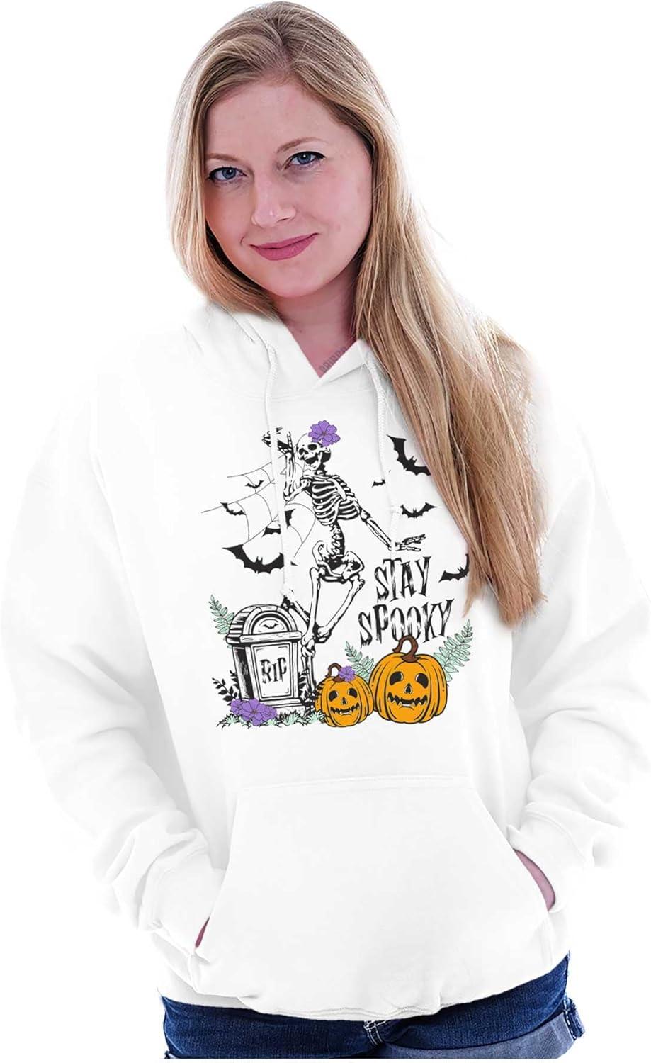 imageBrisco Brands Halloween Stay Spooky Skeleton Hoodie Sweatshirt WomenWhite