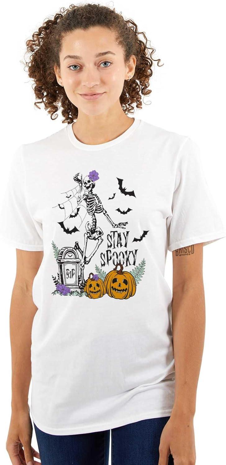 imageBrisco Brands Halloween Stay Spooky Skeleton Womens Graphic T Shirt TeesWhite
