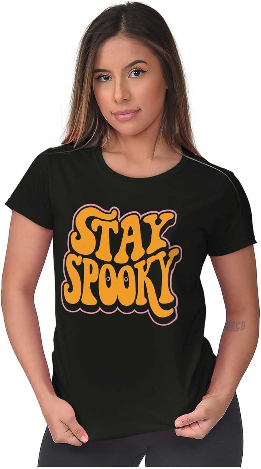 imageBrisco Brands Halloween Stay Spooky Trick Or Treat Womens Slim Fit Graphic TeeBlack
