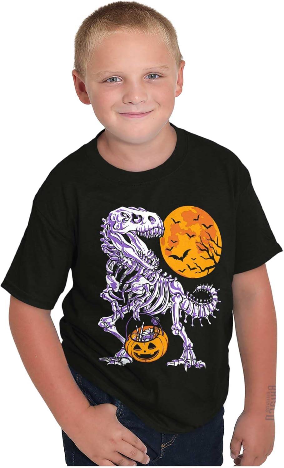 imageBrisco Brands Halloween Trick or Treat Dino Bones Crewneck T Shirts Boy GirlBlack
