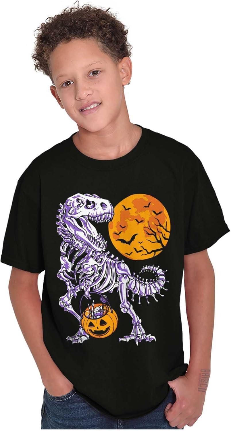 imageBrisco Brands Halloween Trick or Treat Dino Bones Crewneck T Shirts Boy GirlBlack