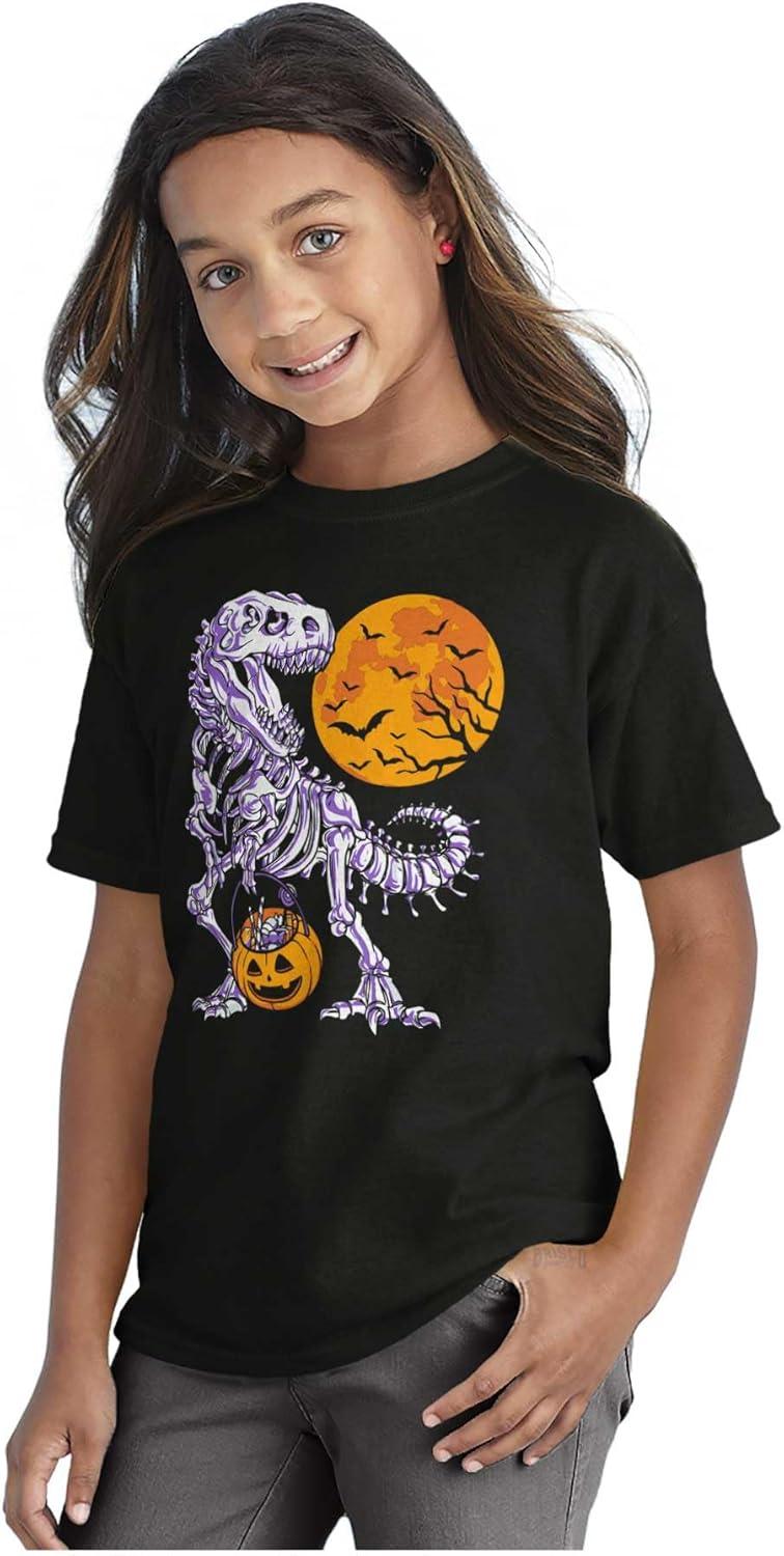 imageBrisco Brands Halloween Trick or Treat Dino Bones Crewneck T Shirts Boy GirlBlack