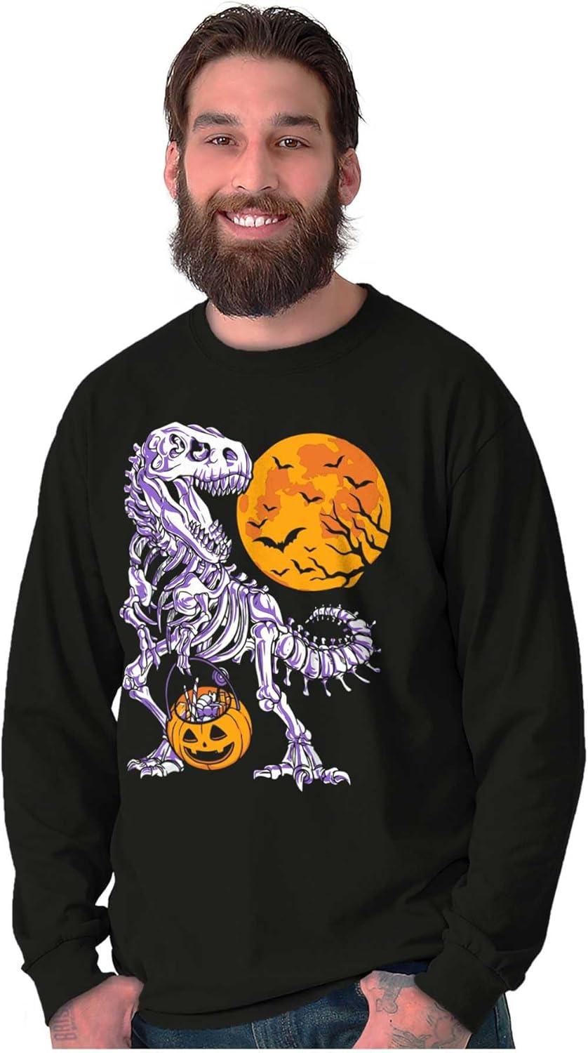 imageBrisco Brands Halloween Trick or Treat Dino Bones Long Sleeve Tshirt Men WomenBlack