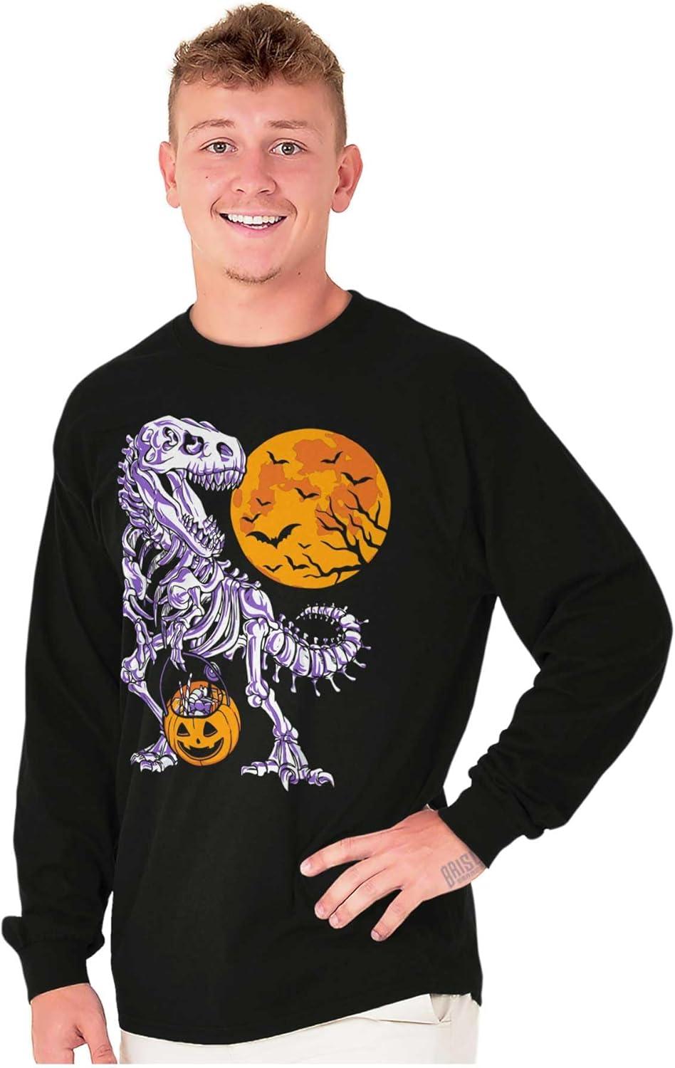 imageBrisco Brands Halloween Trick or Treat Dino Bones Long Sleeve Tshirt Men WomenBlack