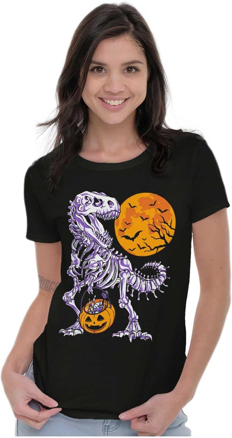 imageBrisco Brands Halloween Trick or Treat Dino Bones Womens Slim Fit Graphic TeeBlack