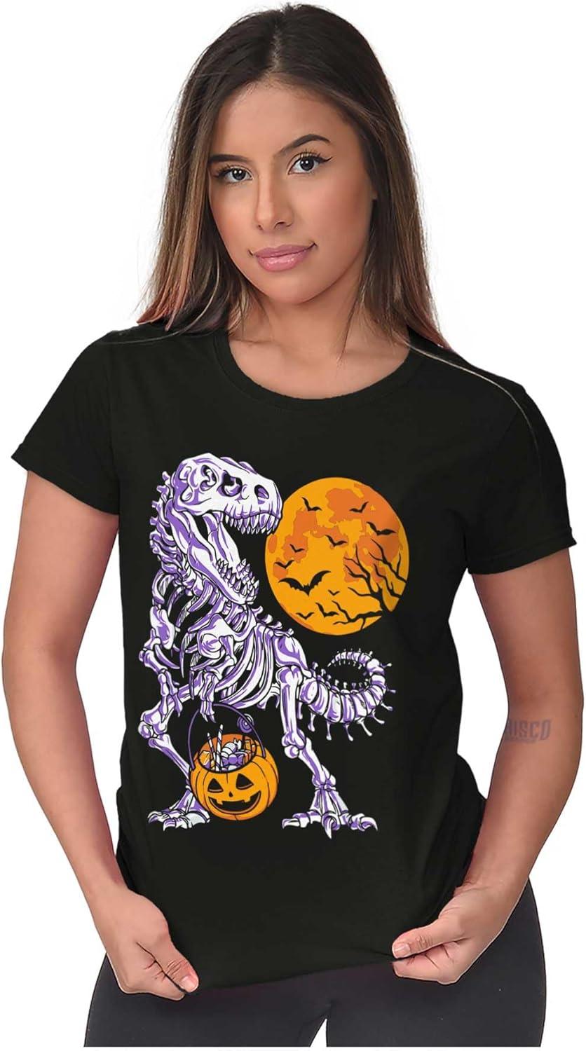 imageBrisco Brands Halloween Trick or Treat Dino Bones Womens Slim Fit Graphic TeeBlack