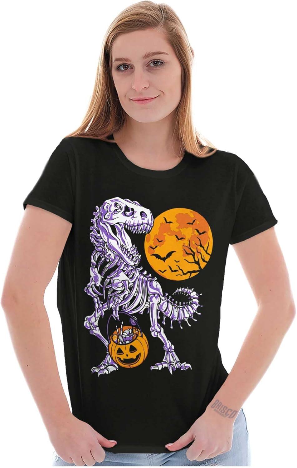 imageBrisco Brands Halloween Trick or Treat Dino Bones Womens Slim Fit Graphic TeeBlack