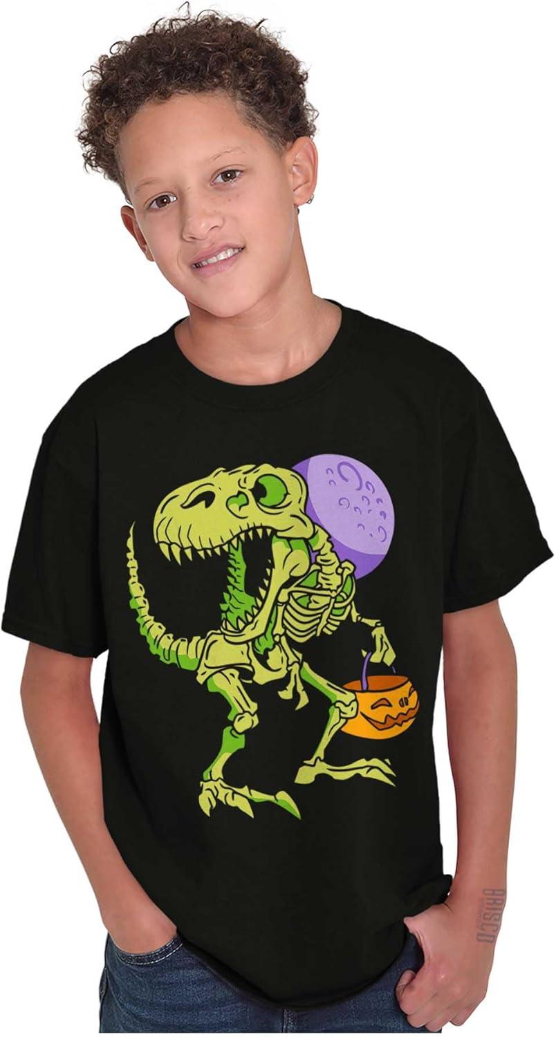 imageBrisco Brands Spooky Halloween Dinosaur Skeleton Crewneck T Shirts Boy GirlBlack