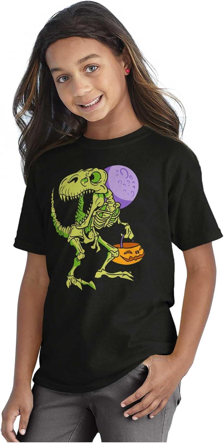 imageBrisco Brands Spooky Halloween Dinosaur Skeleton Crewneck T Shirts Boy GirlBlack
