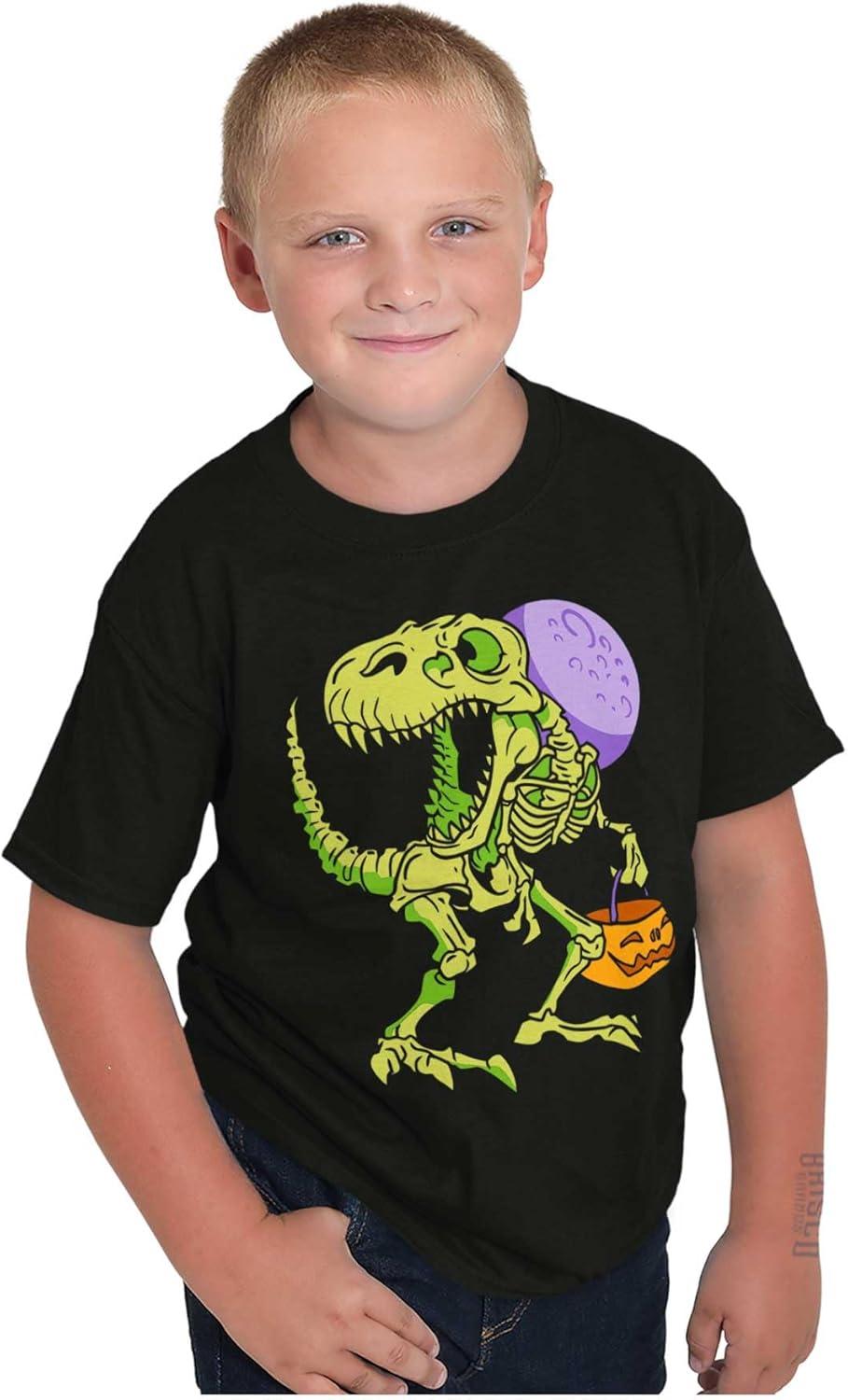imageBrisco Brands Spooky Halloween Dinosaur Skeleton Crewneck T Shirts Boy GirlBlack