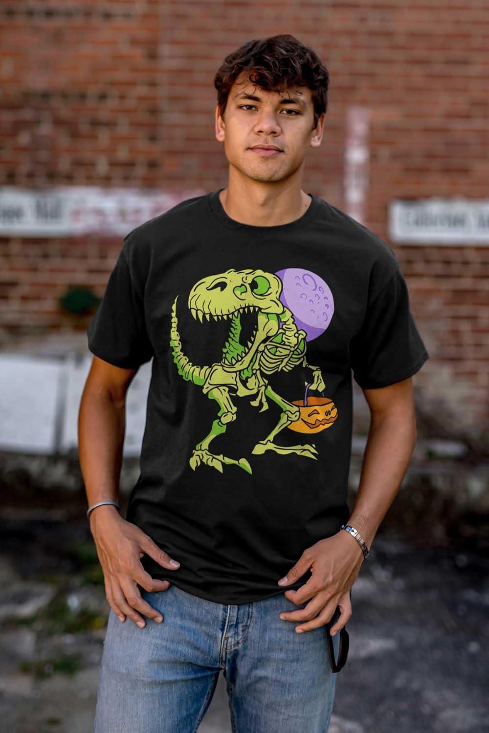 imageBrisco Brands Spooky Halloween Dinosaur Skeleton Graphic T Shirt Men or WomenBlack