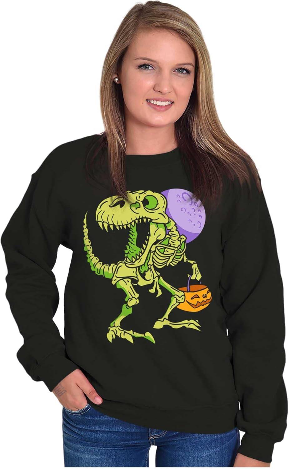 imageBrisco Brands Spooky Halloween Dinosaur Skeleton Sweatshirt for Men or WomenBlack