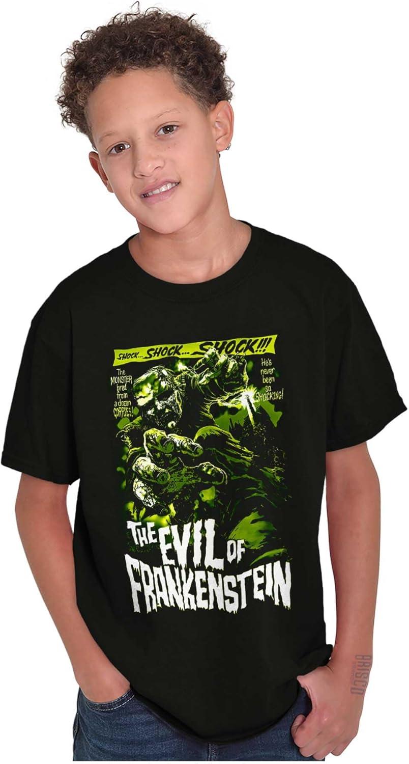 imageBrisco Brands The Evil of Frankenstein Movie Poster Crewneck T Shirts Boy GirlBlack
