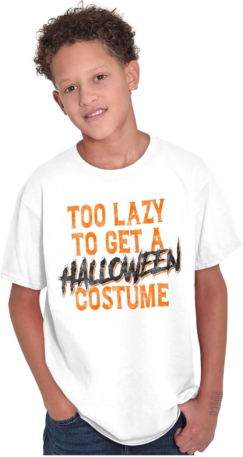 imageBrisco Brands Too Lazy to Get A Halloween Costume Crewneck T Shirts Boy GirlWhite