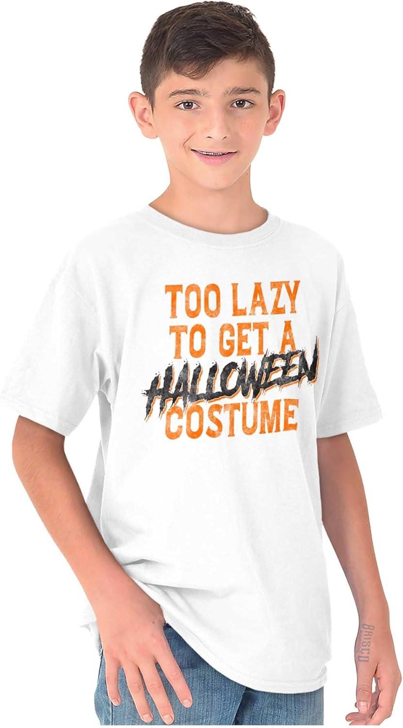 imageBrisco Brands Too Lazy to Get A Halloween Costume Crewneck T Shirts Boy GirlWhite