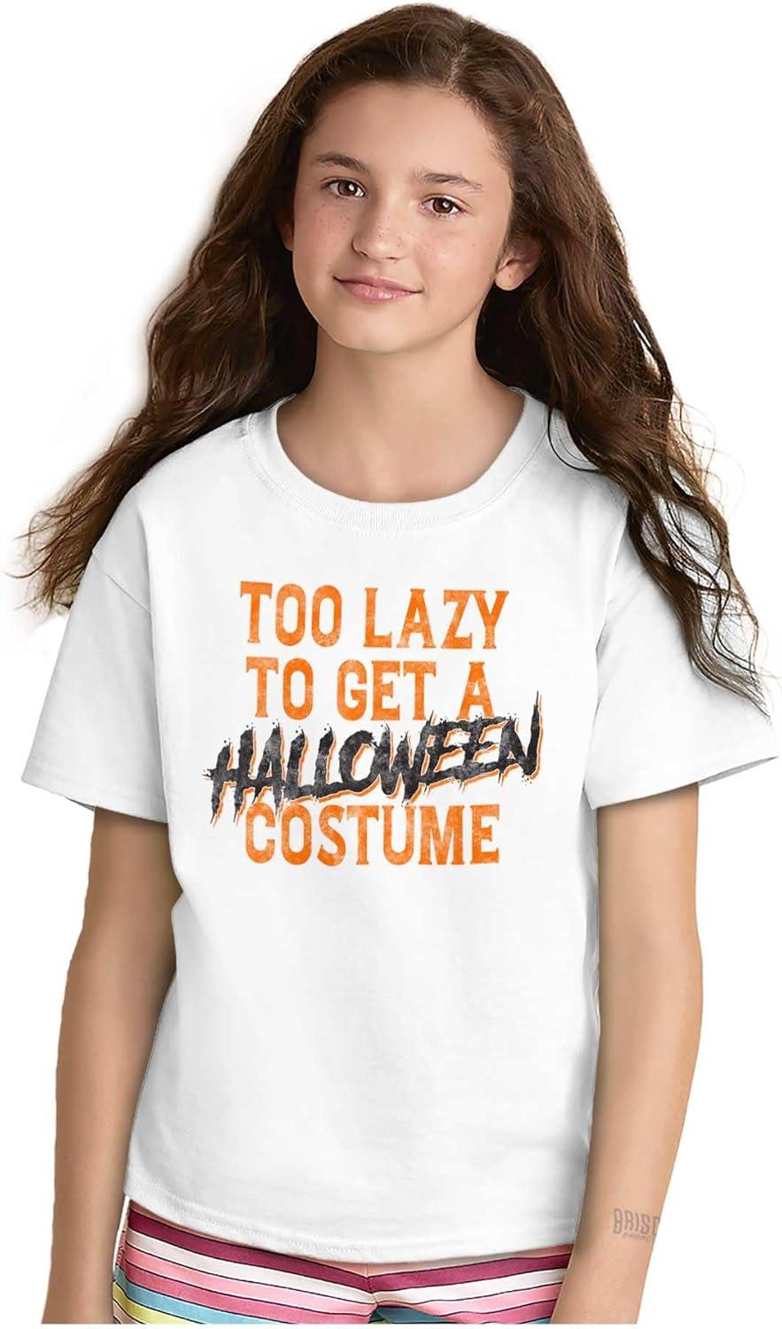 imageBrisco Brands Too Lazy to Get A Halloween Costume Crewneck T Shirts Boy GirlWhite