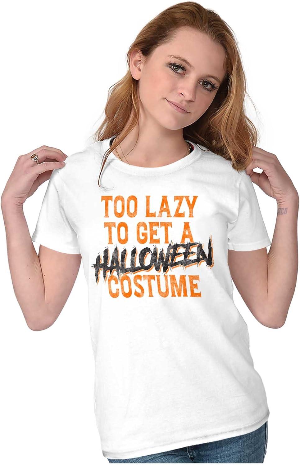 imageBrisco Brands Too Lazy to Get A Halloween Costume Womens Slim Fit Graphic TeeWhite