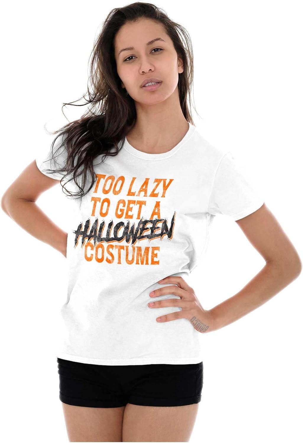 imageBrisco Brands Too Lazy to Get A Halloween Costume Womens Slim Fit Graphic TeeWhite