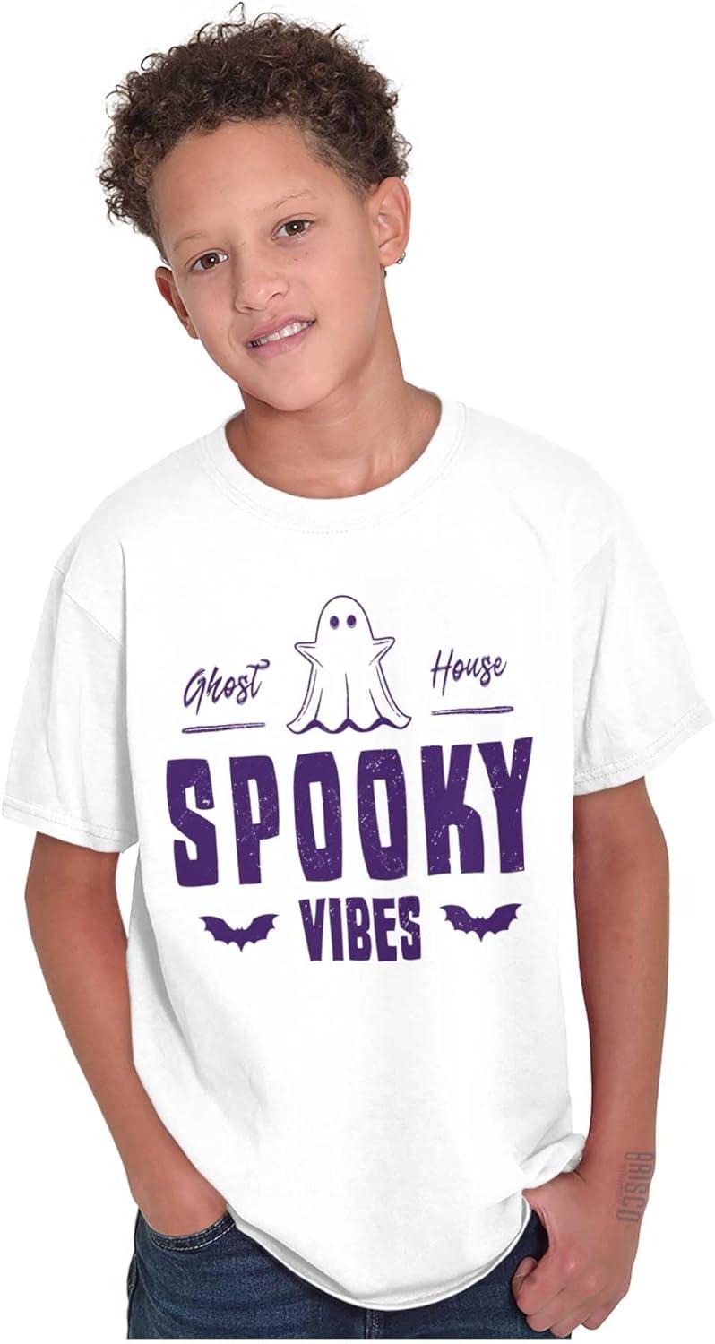 imageCool Halloween Ghost Spooky Vibes Crewneck T Shirts Boy GirlWhite