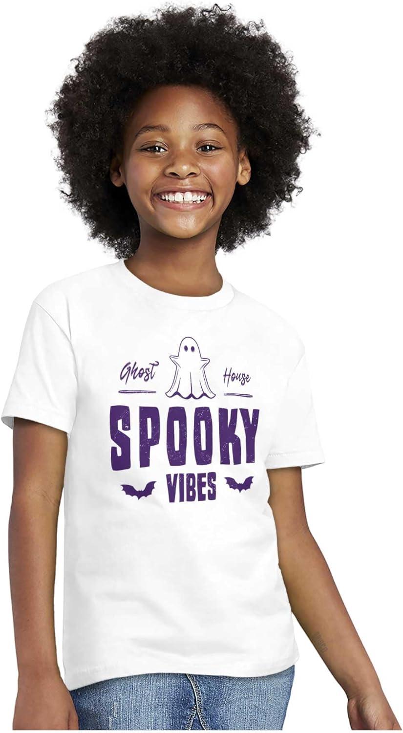 imageCool Halloween Ghost Spooky Vibes Crewneck T Shirts Boy GirlWhite
