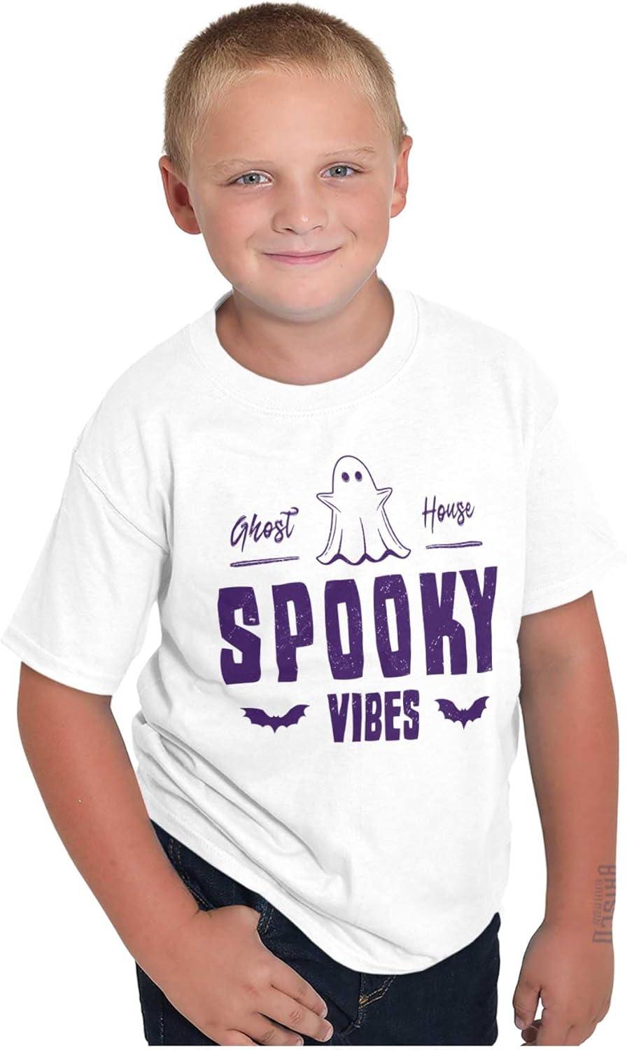 imageCool Halloween Ghost Spooky Vibes Crewneck T Shirts Boy GirlWhite