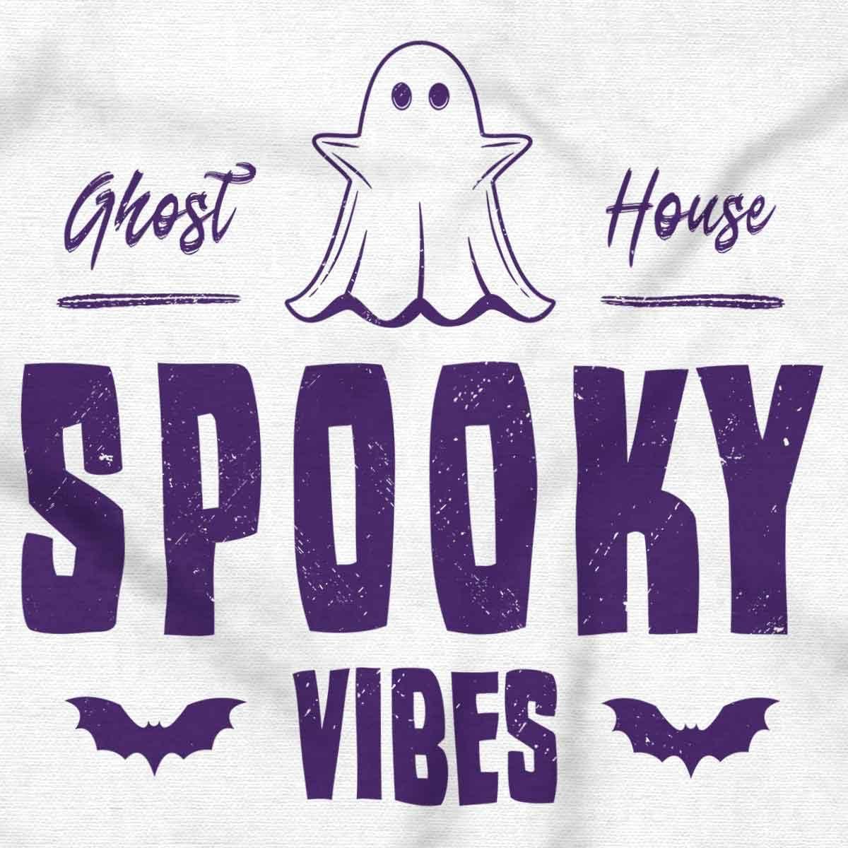 imageCool Halloween Ghost Spooky Vibes Womens Slim Fit Graphic TeeWhite