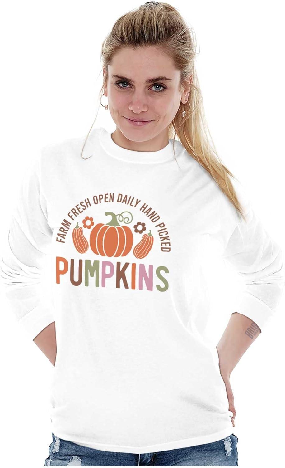 imageCute Fall Autumn Farm Fresh Pumpkins Long Sleeve Tshirt Men WomenWhite