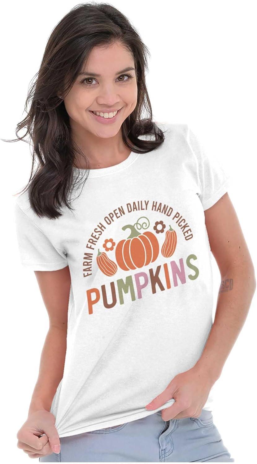 imageCute Fall Autumn Farm Fresh Pumpkins Womens Slim Fit Graphic TeeWhite