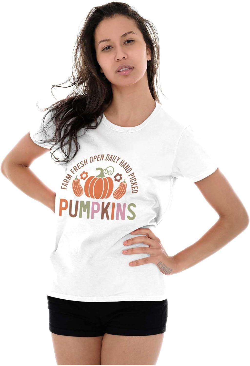 imageCute Fall Autumn Farm Fresh Pumpkins Womens Slim Fit Graphic TeeWhite