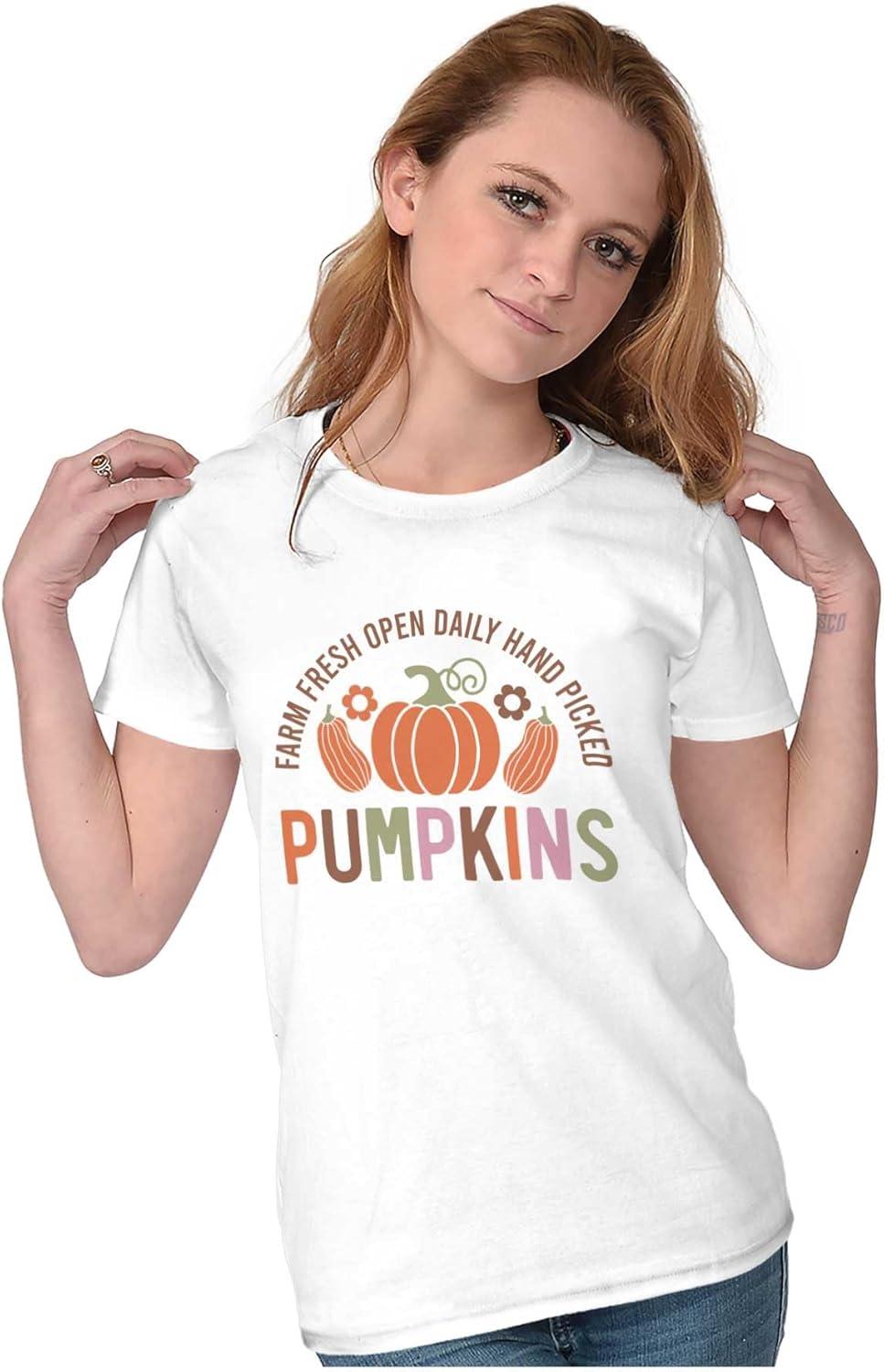 imageCute Fall Autumn Farm Fresh Pumpkins Womens Slim Fit Graphic TeeWhite