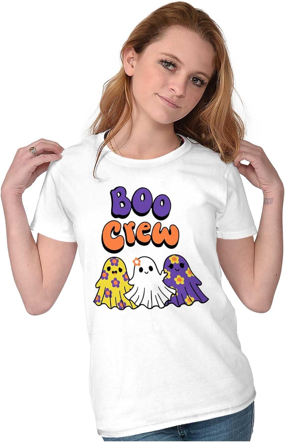 imageCute Floral Hippie Ghosts Boo Crew Womens Slim Fit Graphic TeeWhite