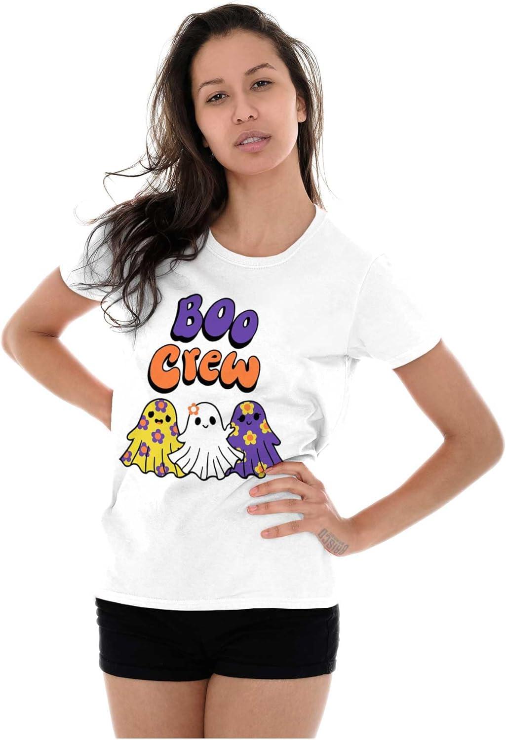 imageCute Floral Hippie Ghosts Boo Crew Womens Slim Fit Graphic TeeWhite