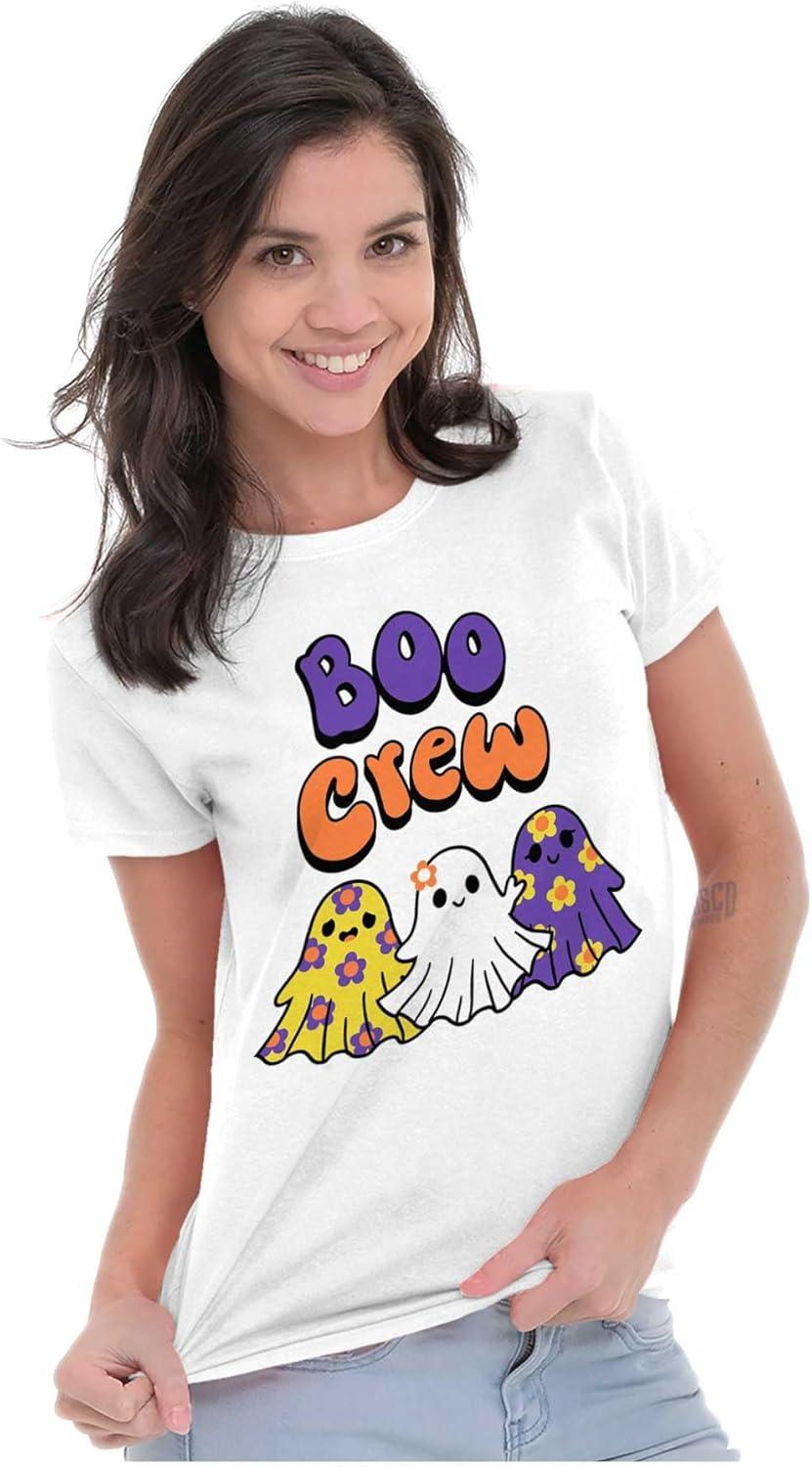 imageCute Floral Hippie Ghosts Boo Crew Womens Slim Fit Graphic TeeWhite