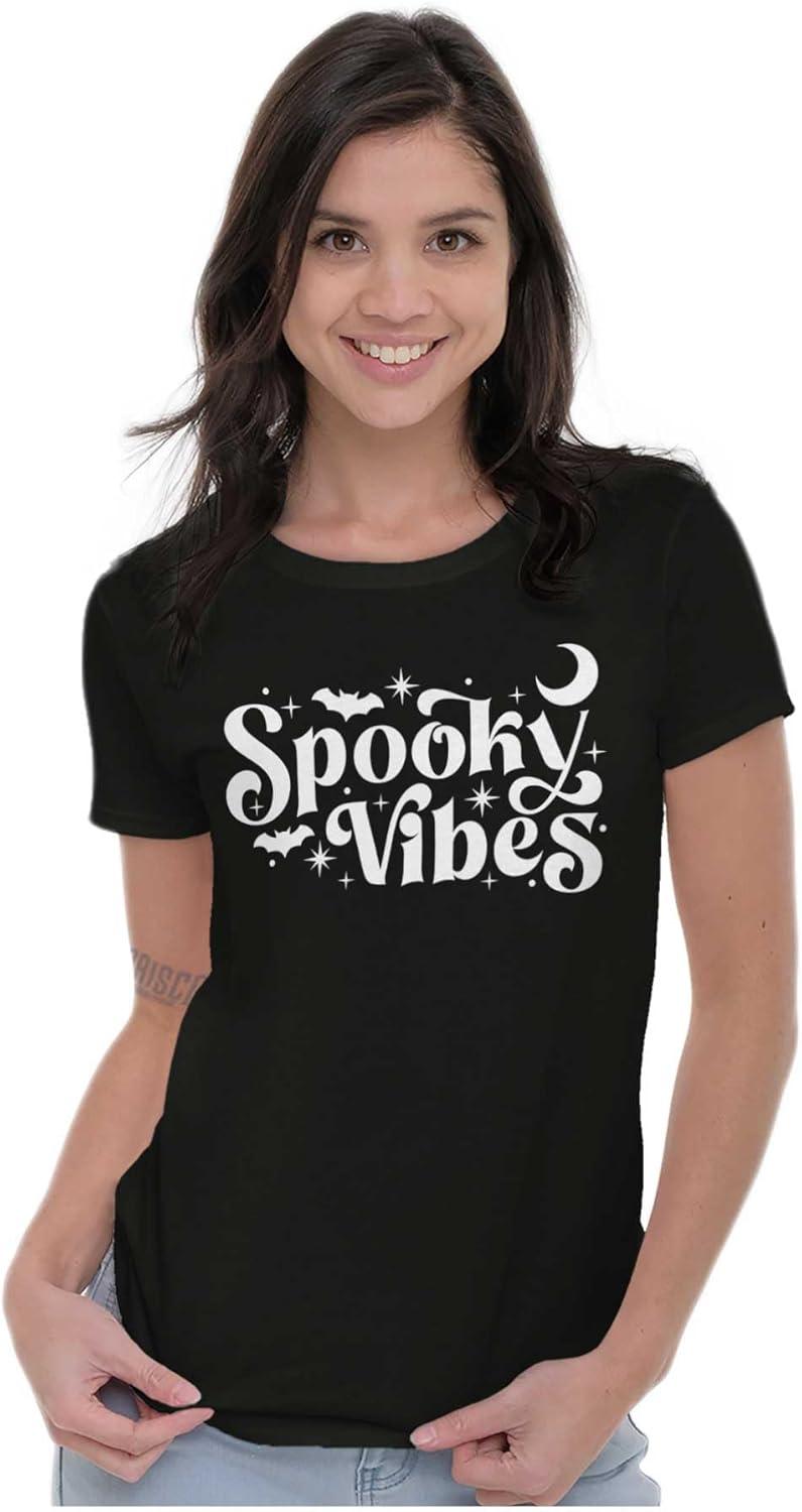 imageCute Halloween Witchy Spooky Vibes Womens Slim Fit Graphic TeeBlack