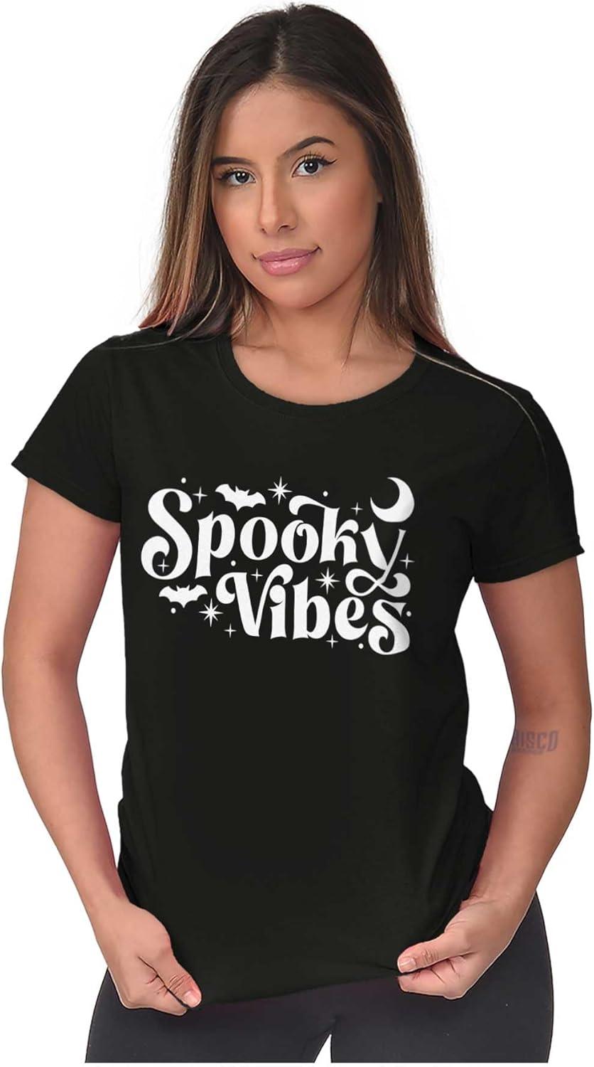 imageCute Halloween Witchy Spooky Vibes Womens Slim Fit Graphic TeeBlack