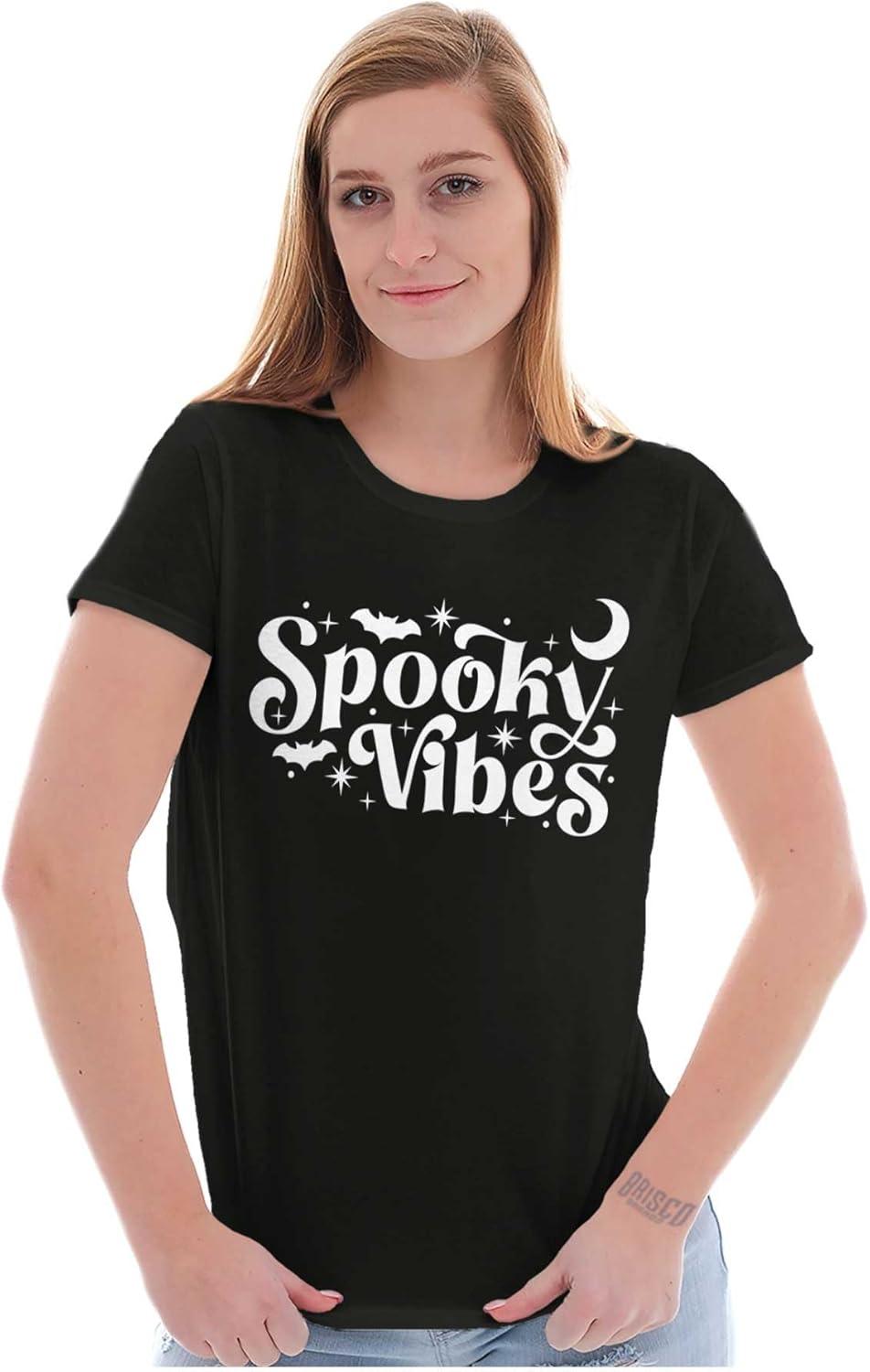 imageCute Halloween Witchy Spooky Vibes Womens Slim Fit Graphic TeeBlack