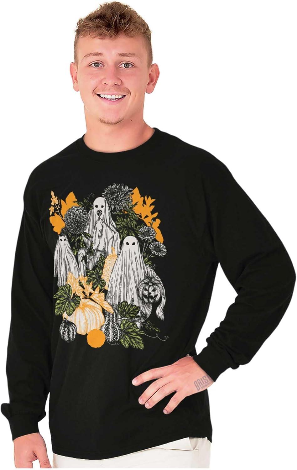 imageFall Autumn Ghosts and Pumpkins Long Sleeve Tshirt Men WomenBlack